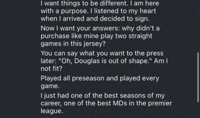 道格拉斯回应球迷：我曾是英超最佳中场之一，但在尤文枯坐替补席